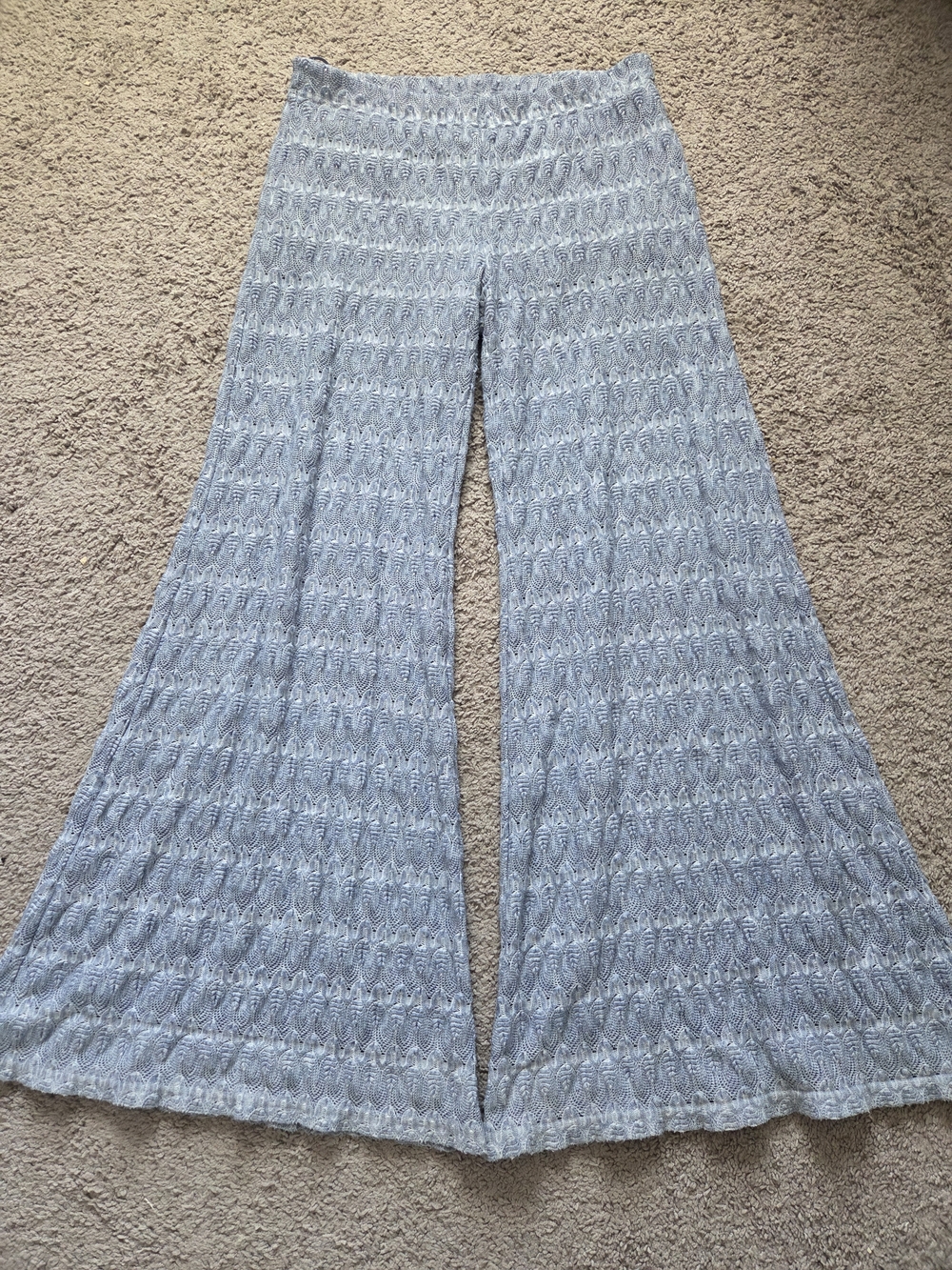Free People Light Blue Patterned Knit Flare Pants